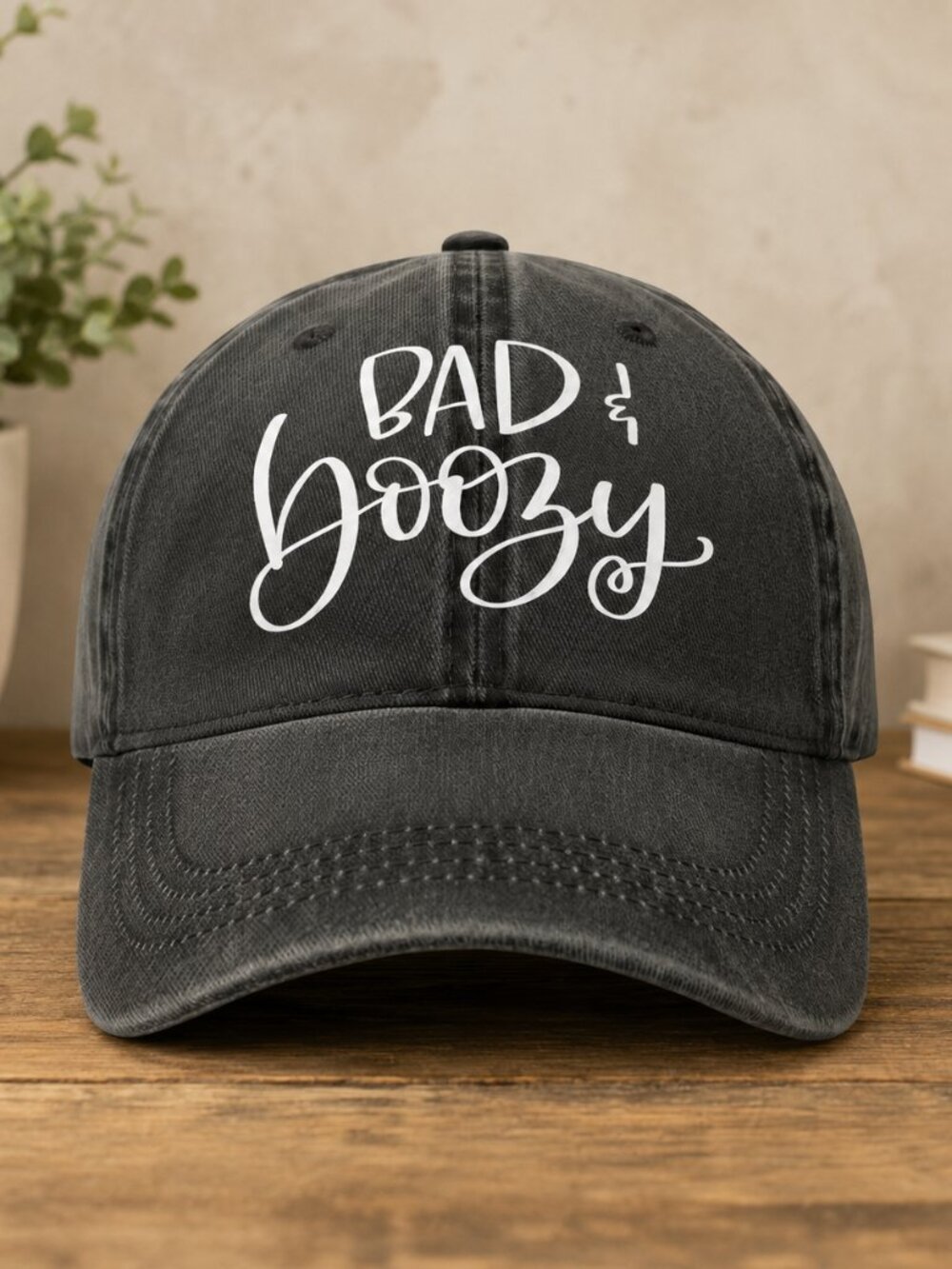 NWT Bad & Boozy Ponytail Hat – Distressed Grey Messy Bun Cap